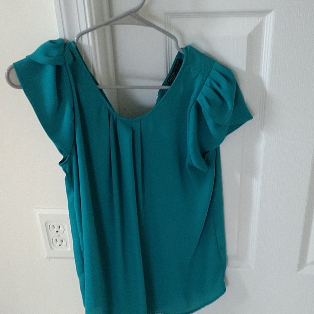 Teal blouse with keyhole back